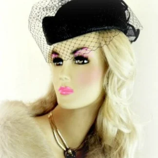 Black Pillbox Hat With A Birdcage Veil, Fashion Hats, Designer Hats For Women, Hats For Weddings