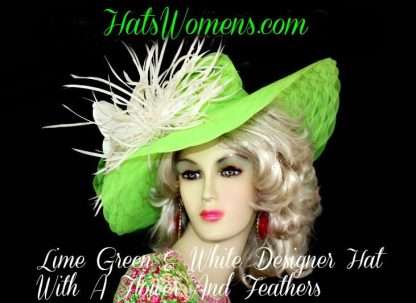 Lime Green White Big Brim Hat