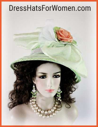 Lime Green White Peach Formal Dress Hat