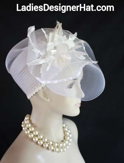 White Pillbox Bridal Dress Hat