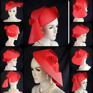 Avant Garde Red Pillbox Wedding Dress Hat