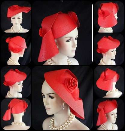 Avant Garde Red Pillbox Wedding Dress Hat