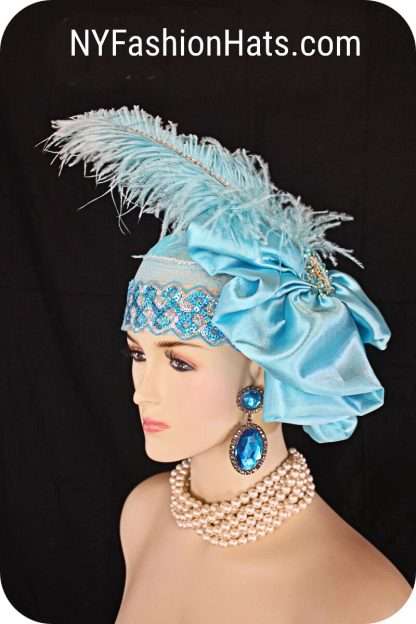 Turquoise White Silver Couture Designer Hat