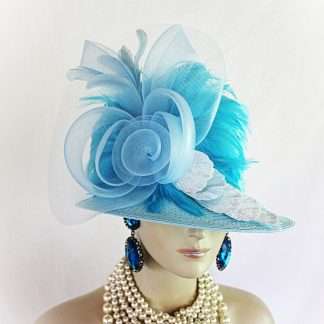 Baby Blue Turquoise Couture Designer Hat