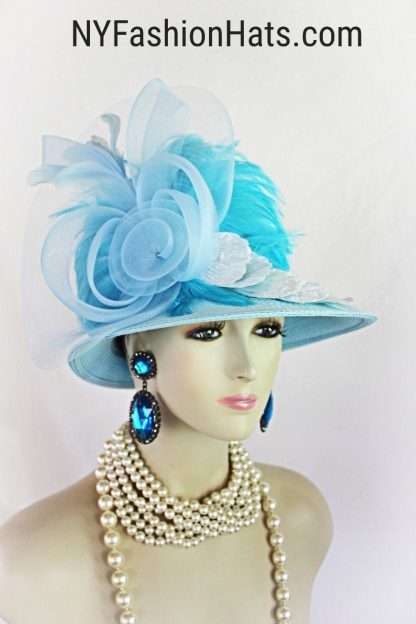 Baby Blue Turquoise Couture Designer Hat