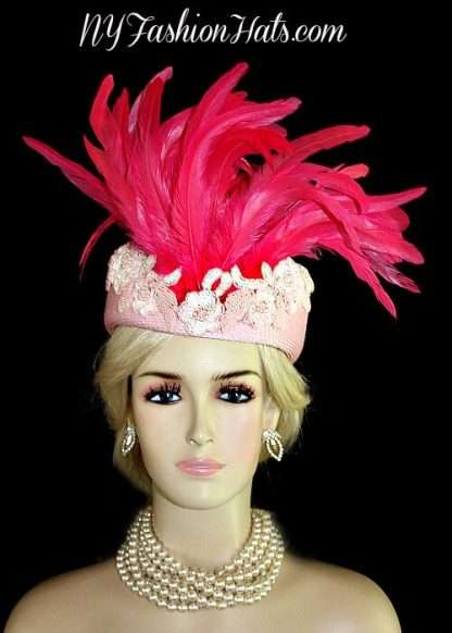 Baby Hot Pink Pillbox Couture Exotic Feather Pillbox Hat