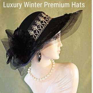 Black Gold Sheer Edge Wide Brim Winter Wool Luxury Hat