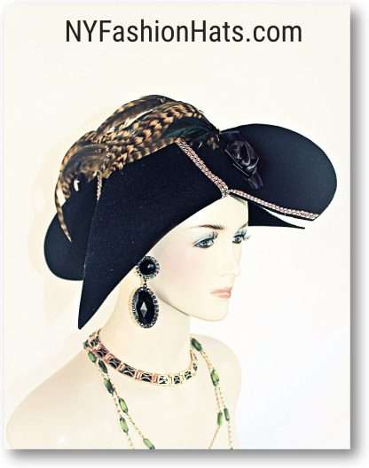 Black Mustard Gold Shaped Couture Evening Exclusive Winter Wool Hat