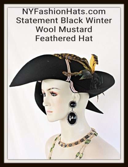 Black Mustard Gold Shaped Couture Evening Exclusive Winter Wool Hat