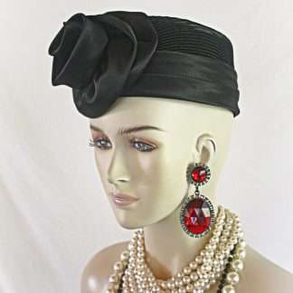 Black Satin Pillbox Formal Church Temple Hat