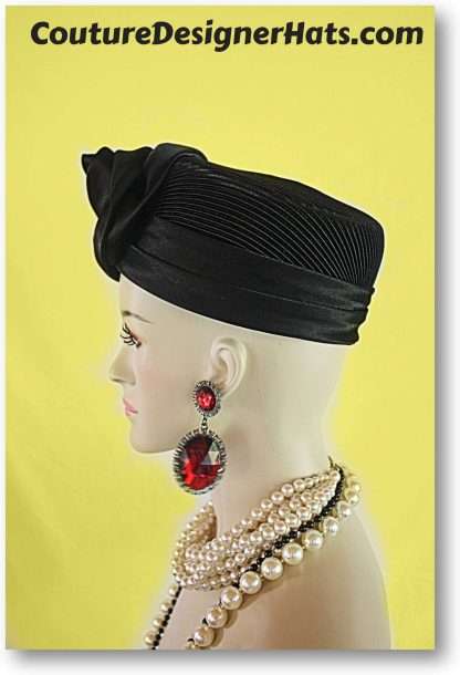 Black Satin Pillbox Formal Church Temple Hat