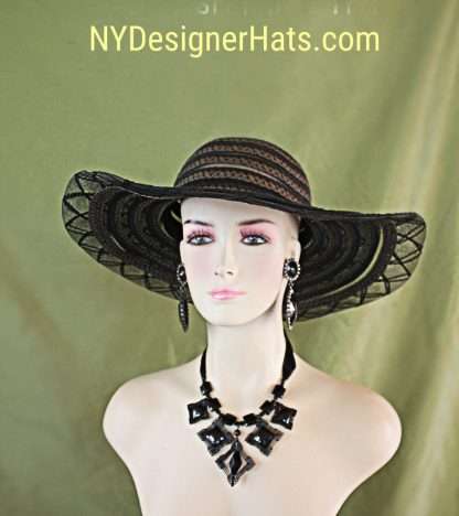 Black Wide Fancy Brim Formal Wedding Hat