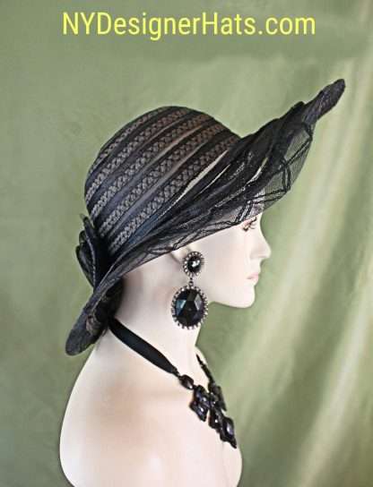 Black Wide Fancy Brim Formal Wedding Hat