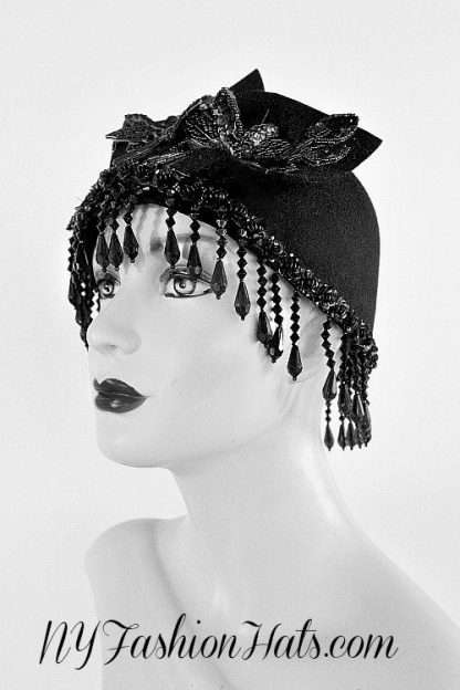 Black Winter Wool Art Deco Fashion Hat For Women