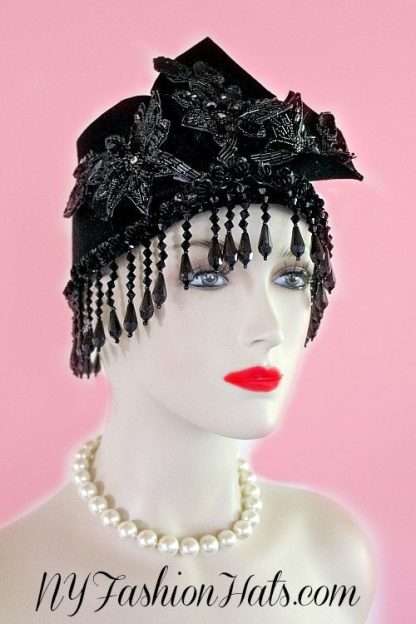 Black Winter Wool Art Deco Fashion Hat For Women