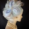 Blue Metallic Silver Pillbox Wedding Hat Women