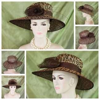 Brown Beige Sinamay Straw Leopard Cheetah Hat