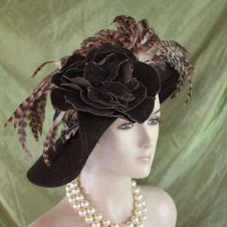 Brown Haute Couture Designer Winter Hat With Tiger Feathers