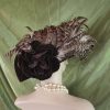 Brown Haute Couture Designer Winter Hat With Tiger Feathers