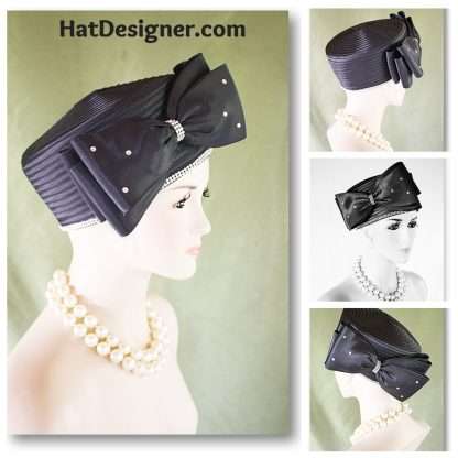 Classic Black Satin Pillbox Formal Church Temple Hat