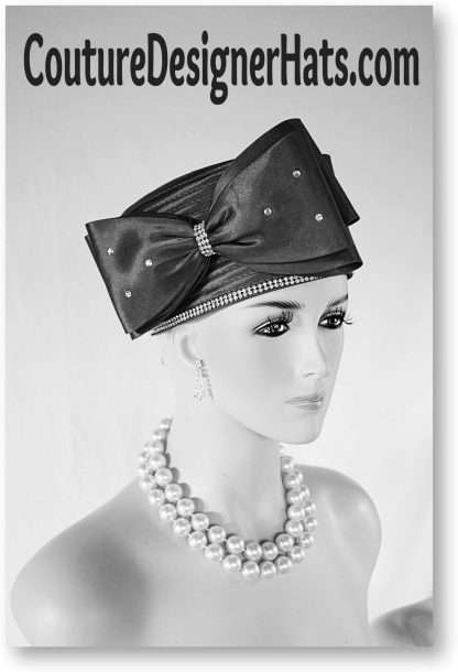 Classic Black Satin Pillbox Formal Church Temple Hat