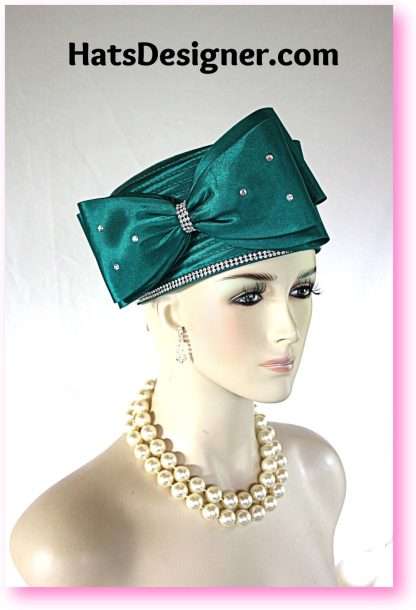 Classic Green Satin Pillbox Formal Church Temple Hat