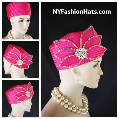 Classic Hot Pink Satin Pillbox Formal Church Temple Hat