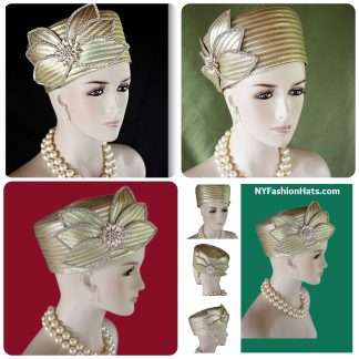 Classic Metallic Gold Satin Pillbox Formal Church Temple Hat