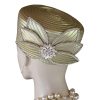 Classic Metallic Gold Satin Pillbox Formal Church Temple Hat