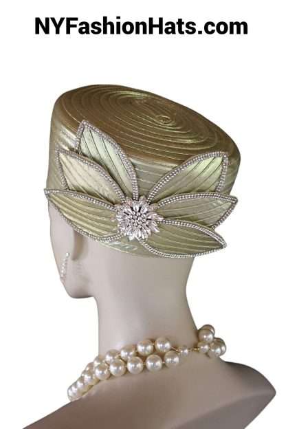 Classic Metallic Gold Satin Pillbox Formal Church Temple Hat