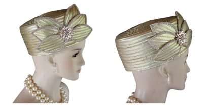 Classic Metallic Gold Satin Pillbox Formal Church Temple Hat