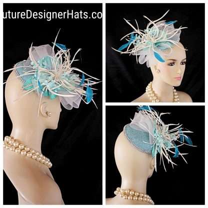 Couture Designer Hat Blue Bridal Wedding Fascinator