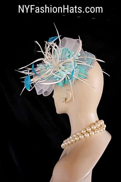 Couture Designer Hat Blue Bridal Wedding Fascinator