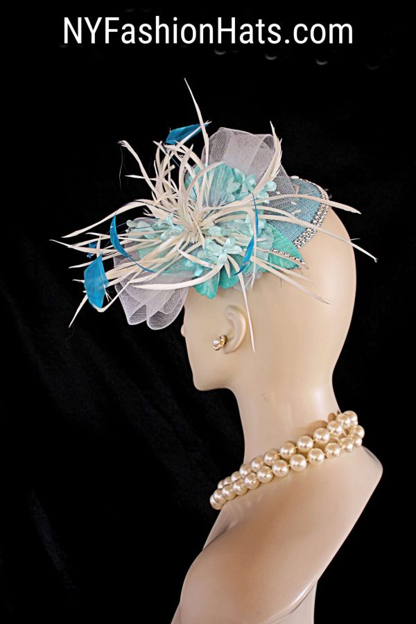 Couture Designer Hat Blue Bridal Wedding Fascinator