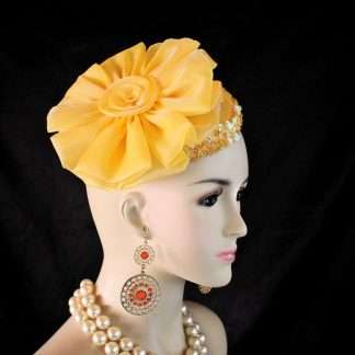 Couture Designer Hat Yellow Gold Wedding Fascinator