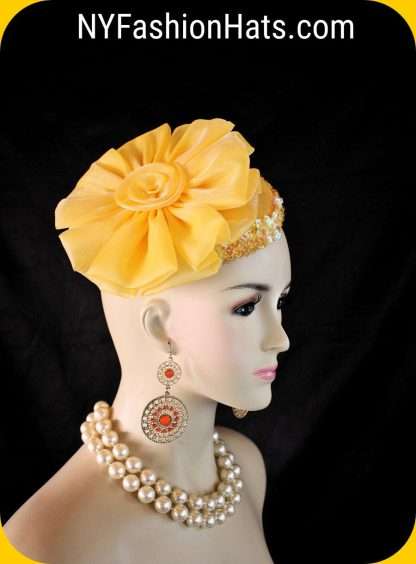 Couture Designer Hat Yellow Gold Wedding Fascinator