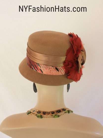 Couture Designer Hats Camel Beige Burnt Orange Wool Vintage Style Hat