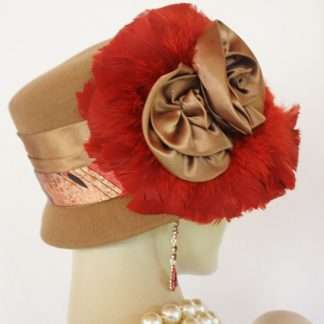 Couture Designer Hats Camel Beige Burnt Orange Wool Vintage Style Hat