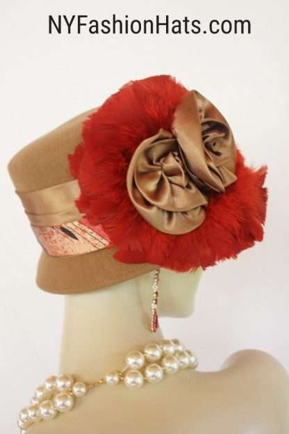 Couture Designer Hats Camel Beige Burnt Orange Wool Vintage Style Hat