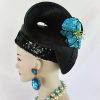 Formal Black Blue Pillbox Sculptured Wedding Hat
