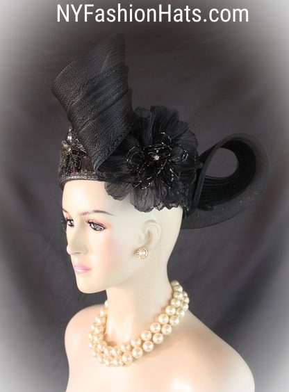 Formal Black Pillbox Beaded Sequin Wedding Hat