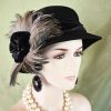 Hollywood Glamour Black Gray Wool Satin Velvet Winter Hat