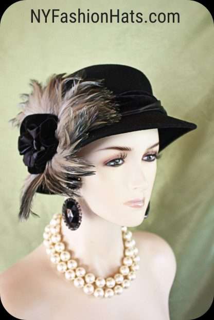 Hollywood Glamour Black Gray Wool Satin Velvet Winter Hat