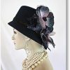 Hollywood Glamour Black Wool Velvet Winter Church Dress Hat