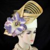 Ivory Purple Gold Motf Premium Pillbox Wedding Formal Hat