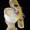 Ivory Purple Gold Motf Premium Pillbox Wedding Formal Hat
