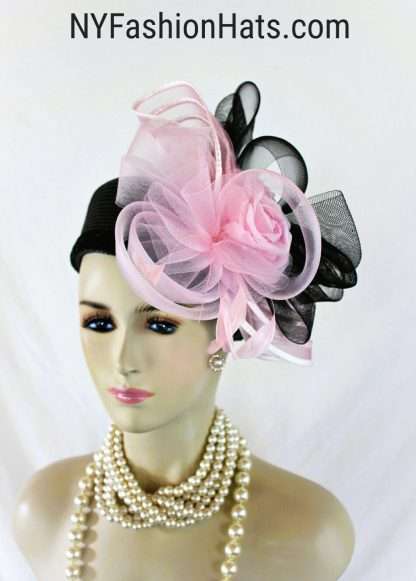 Women's Formal Pink And Black Pillbox Wedding Hat