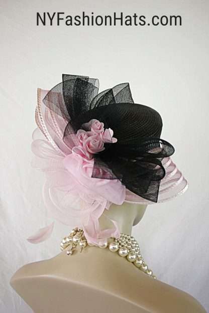 Women's Formal Pink And Black Pillbox Wedding Hat