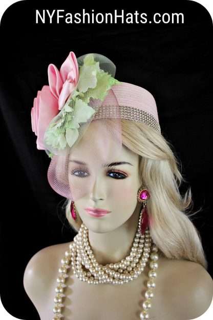 Women's Pink Celery Green Pillbox Wedding Hat