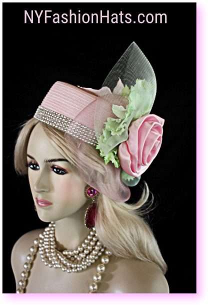 Women's Pink Celery Green Pillbox Wedding Hat